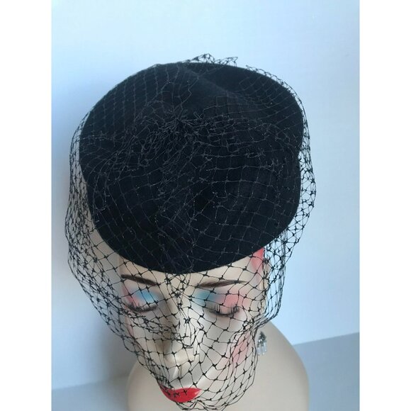 Vtg 1970's Fabini New York Peachfelt 100% Wool Made in USA Black Pill Box Hat - Picture 4 of 10